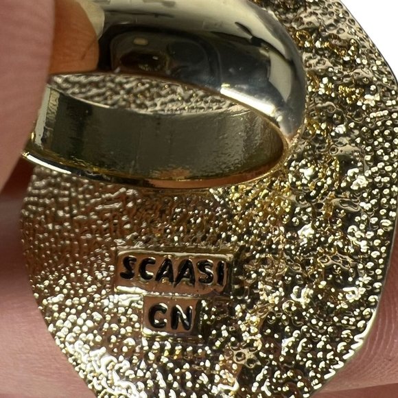 Scaasi CN Large Gold Gem Flat Textured Ring 5 3/4 - Picture 4 of 5